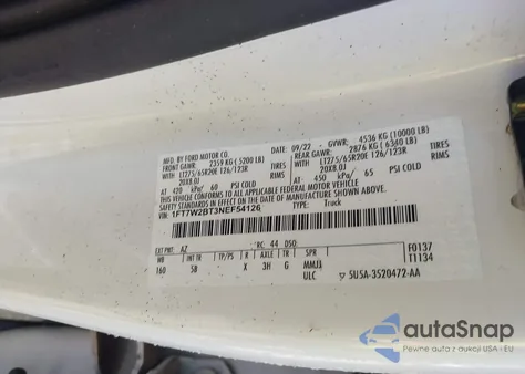 2022 Ford F-250 Lariat from USA, damaged, VIN 1FT7W2BT3NEF54126